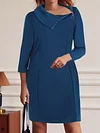 Zipper Asymmetrical Neck Dress, Casual Solid 3/4 Sleeve Dress, Women's Clothing