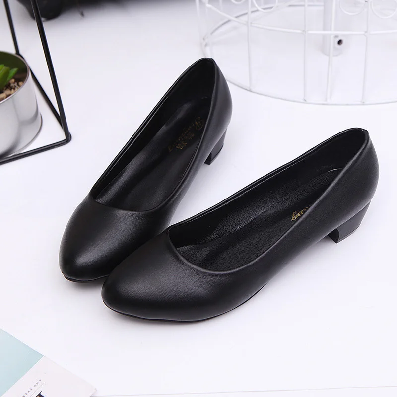 Colourp Colourp Shoes Female Flat Professional Shallow Round Heels Low Heel Black Shoes Large Size Code Sheet