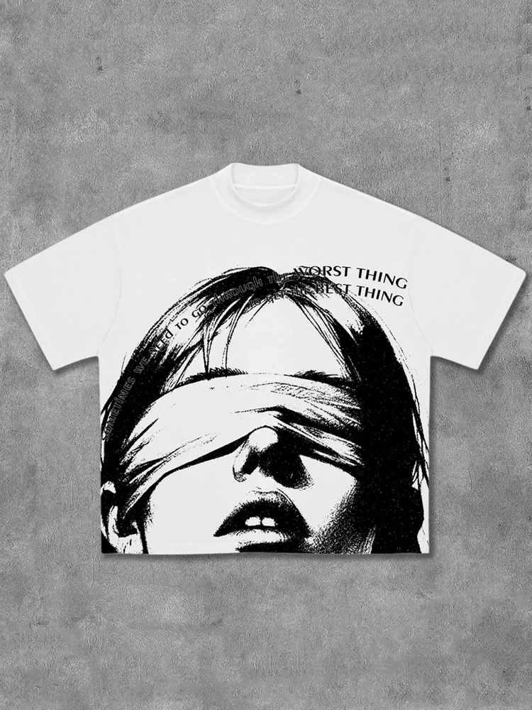 Blindfolded Girls Print Short Sleeve T-shirt