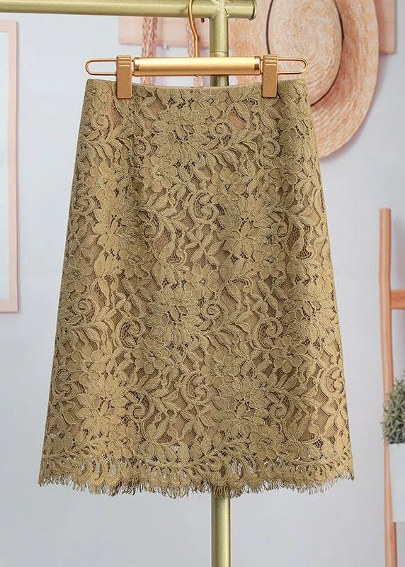 Classy Khaki Patchwork High Waist Lace A Line Skirts Summer