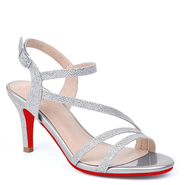 75mm Red Bottom Dress Kitten Heels Strappy Open Toe Heels Sandals VOCOSI VOCOSI