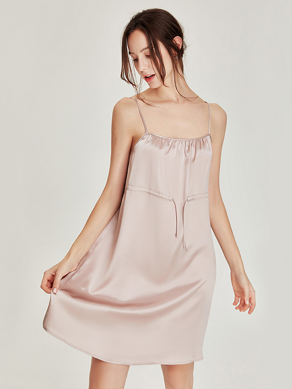 Drawstring Adjustable Waistline Comfortable Women's Silk Nightgown