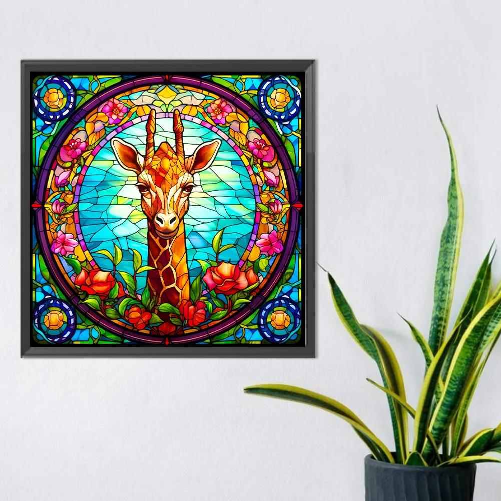 Diamond Painting - Full Round Drill - Stained Glass Giraffe(Canvas|30*30cm)