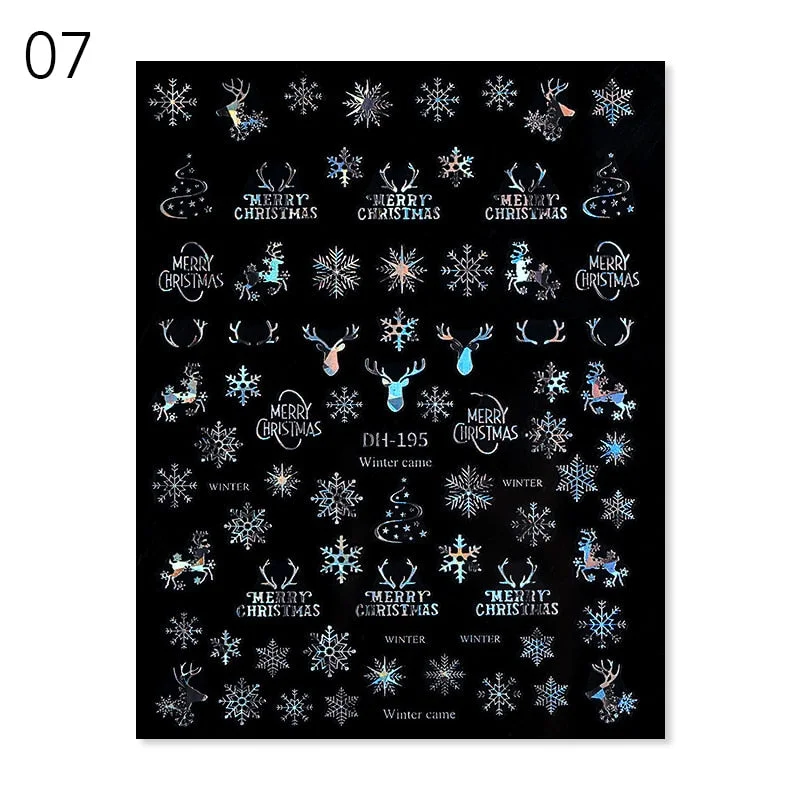 Winter Xmas Nail Art Sticker Gold Sliver Red 3D Bronzing Christmas Elk Santa Snowflake Rabbit Cartoon Slider Design Polish Decor-Nail Inspo