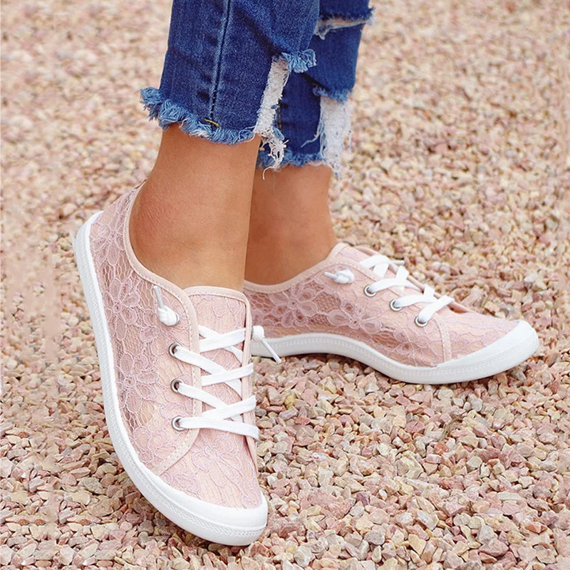 Women Breathable Lace Up Slip On Walking Shoes