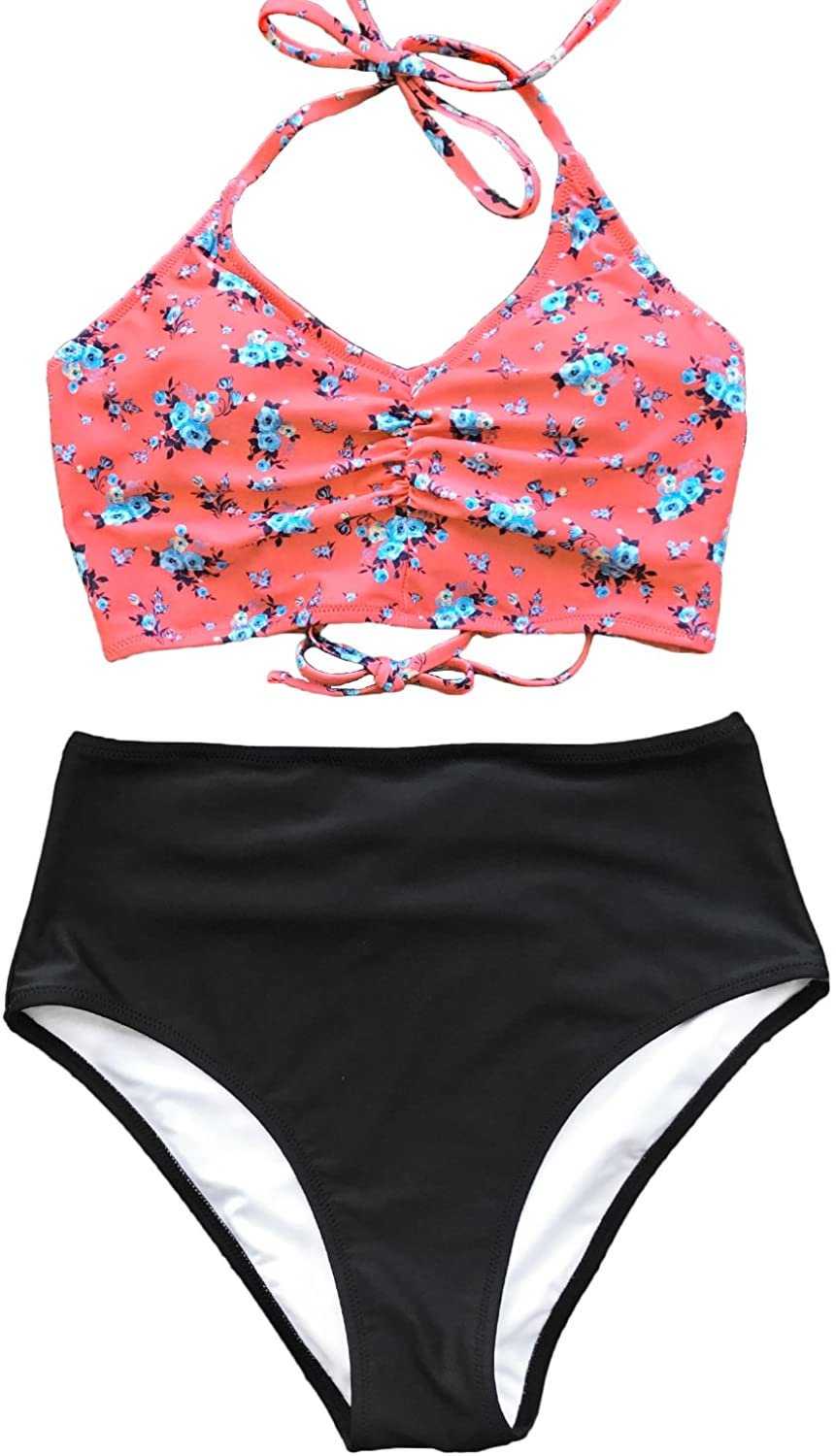 Women's This is Love High Waisted Lace Up Halter Bikini Set