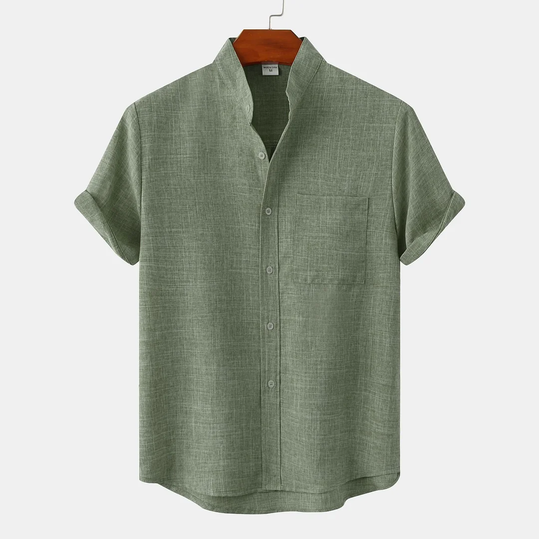 Men's Casual Simple Cotton Linen Stand Collar Shirt