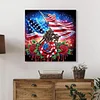 Diamond Painting-DIY Framed Crystal Rhinestone American Flag and Soldiers(25x25cm)
