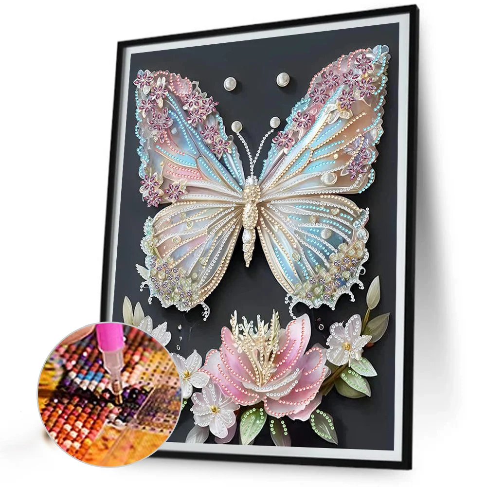 Diamond Painting - Partial Special Shaped Drill - Flower Butterfly(Canvas|30*40cm)