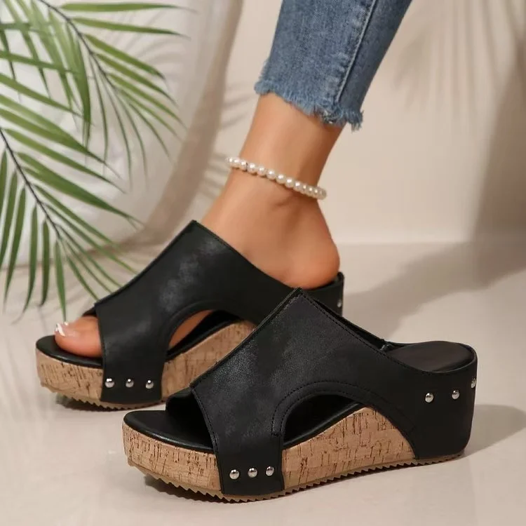 Breakj Breakj Summer New Women's Thick Bottom Slope And Slippers Large Size Leisure Fish Mouth Thick Bottom Slope And Slippers