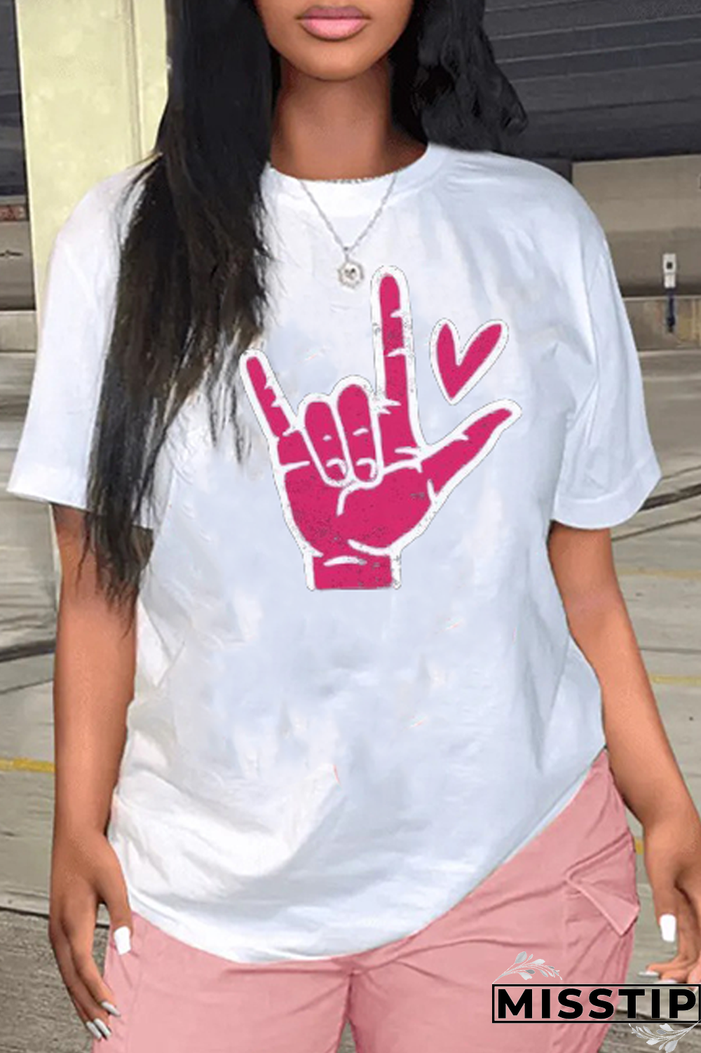 White Casual Daily Print Patchwork Letter O Neck T-Shirts