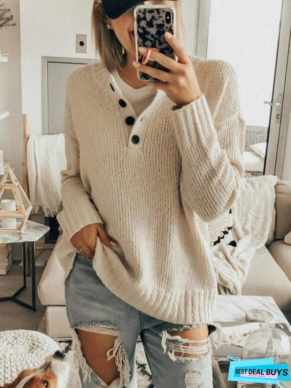 Beige Long Sleeve Casual Sweater