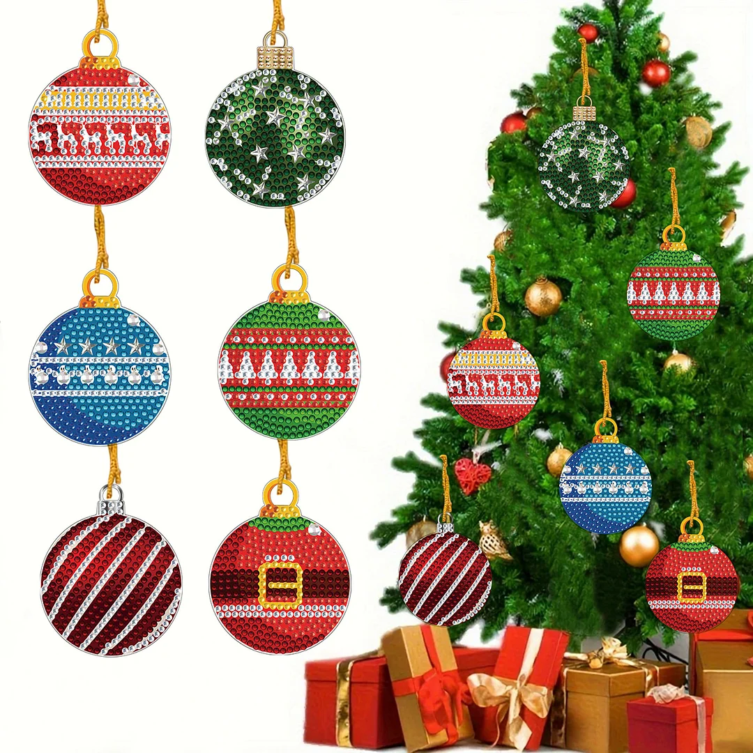 6Pcs Xmas Theme 2D Flat DIY Diamond Christmas Tree Pendant Wall Door Decoration