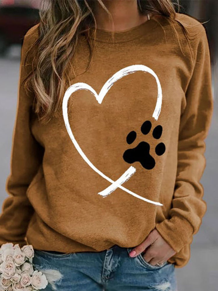 Comstylish Heart Dog Paw Print Crew Neck Sweatshirt
