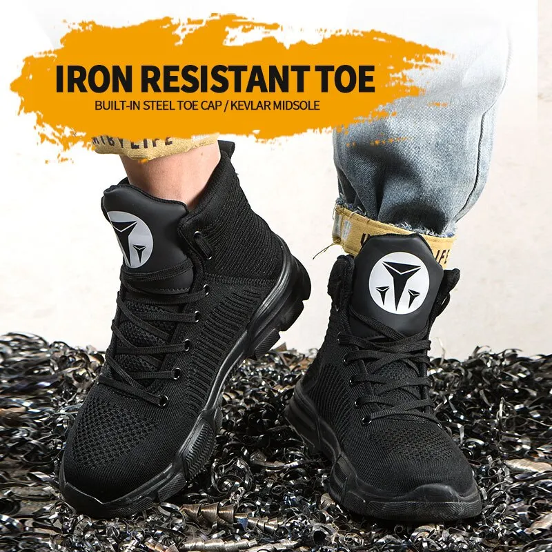 MWY Safety Shoes Men Steel Toe Boots Indestructible Work Shoes Lightweight Breathable Anti-smashing Shoes Size 37-48