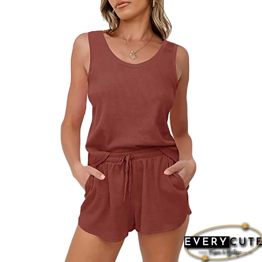 Rust Red Sleeveless Tank with Shorts Lounge Set