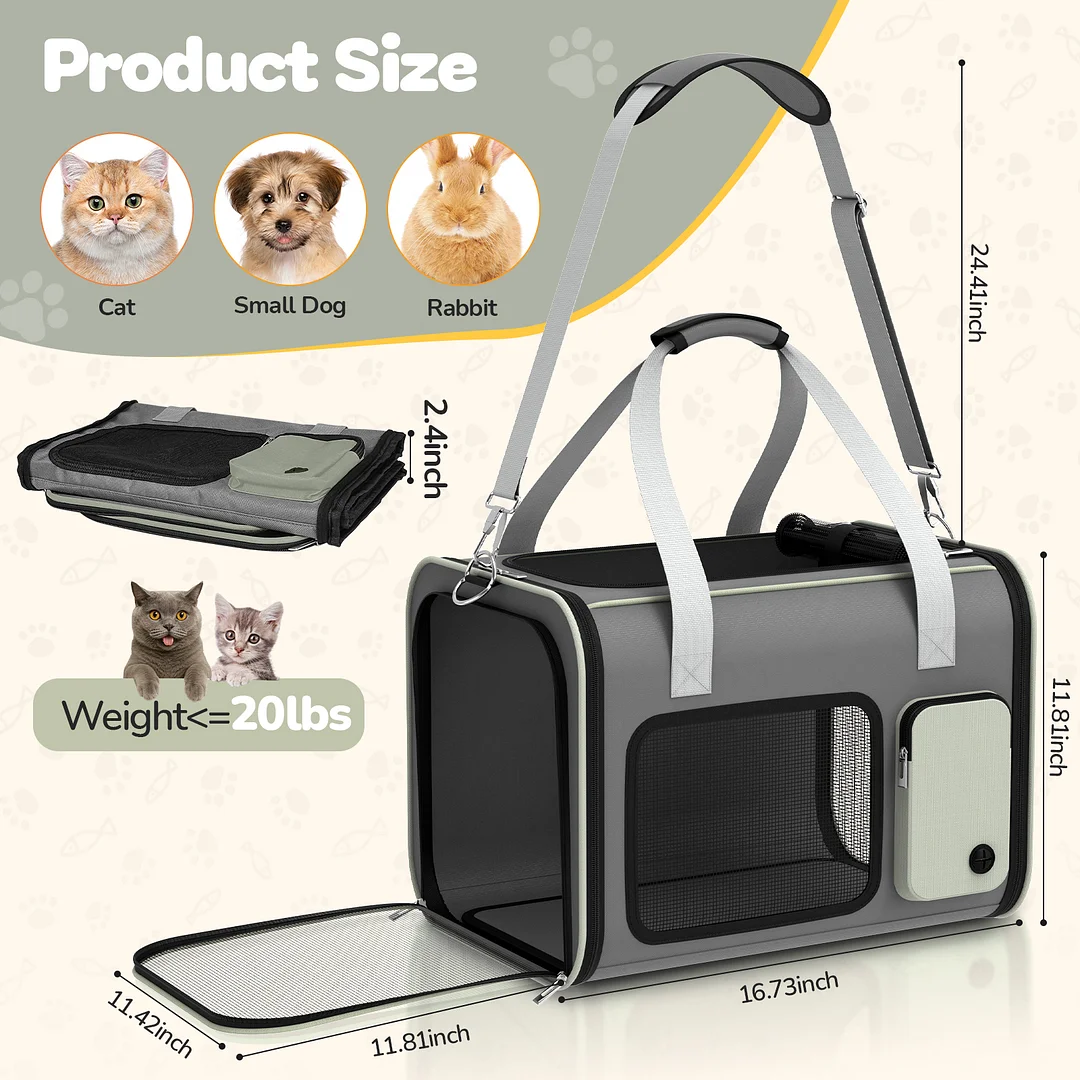 BEBANG Cat Carrier, Soft Sided Cat Carrier Large for Small Cats and Puppy