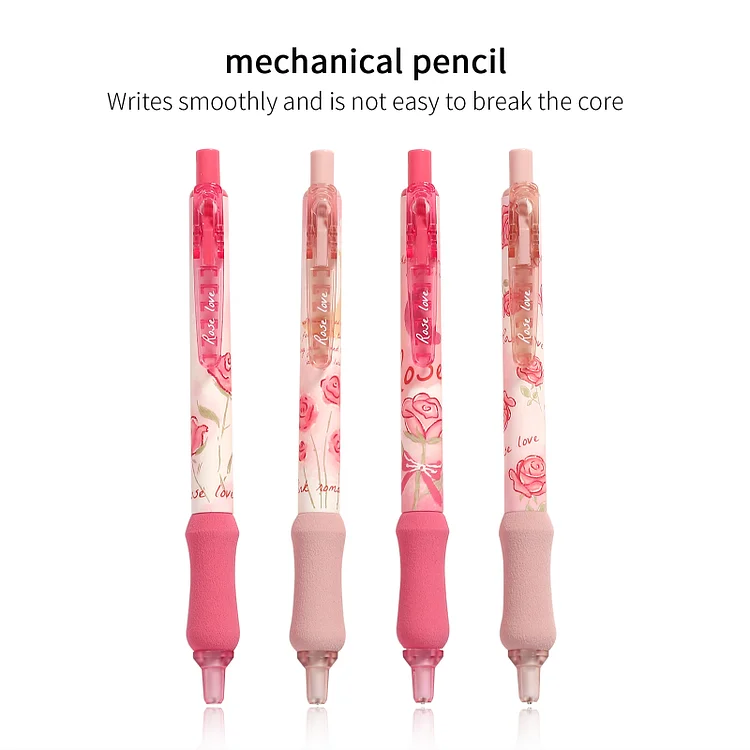 JOURNALSAY 4Pcs/set Pink Mist Rose Series Mechanical Pencil Set 0.5mm Nib  Creative Student Stationery