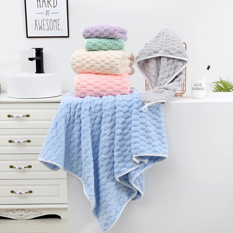 Cloud Lattice Towel Bath Towel Hair Drying Hat Shower Cap Women’s Household Water Absorbent Quick-drying Hair-free Thickened Wearable Bath