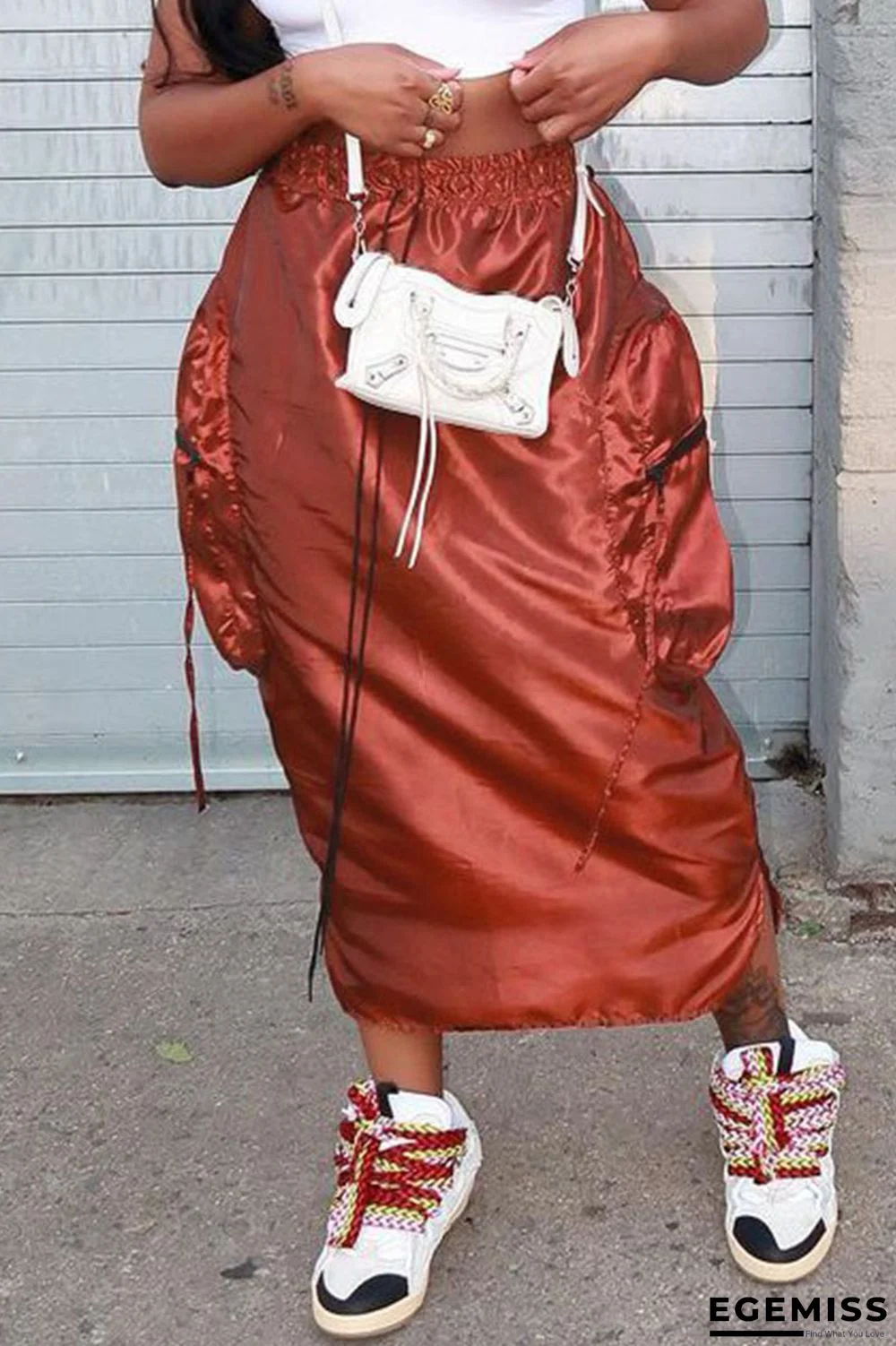 Antique Brass Casual Street Solid Patchwork Pocket Straight High Waist Solid Color Bottoms | EGEMISS