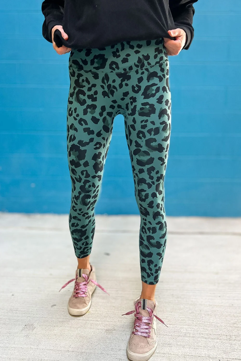 Green Classic Leopard Print Active Leggings | IFYHOME