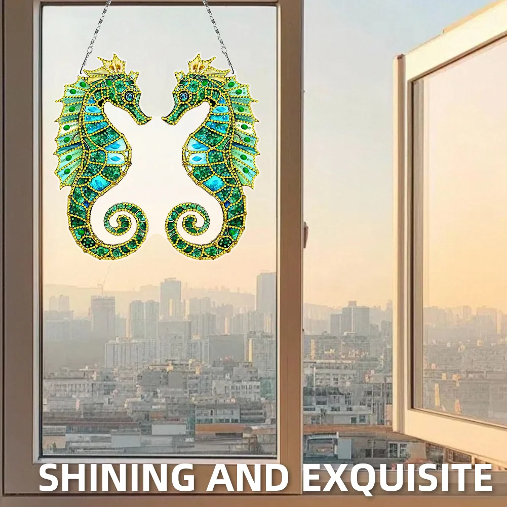 2D Flat Seahorse DIY Diamond Art Pendant Window Hanging Art for Home Wall Decor