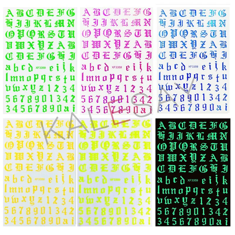 2020 Old English Font Nail Stickers Manicure Design Decoration 3D Nail Art Decal Back Glue Stickers for Nails Decal Decoration