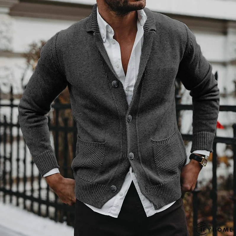Men's Casual Fashion Solid Color Loose V-Neck Long-Sleeve Sweater Cardigan | IFYHOME