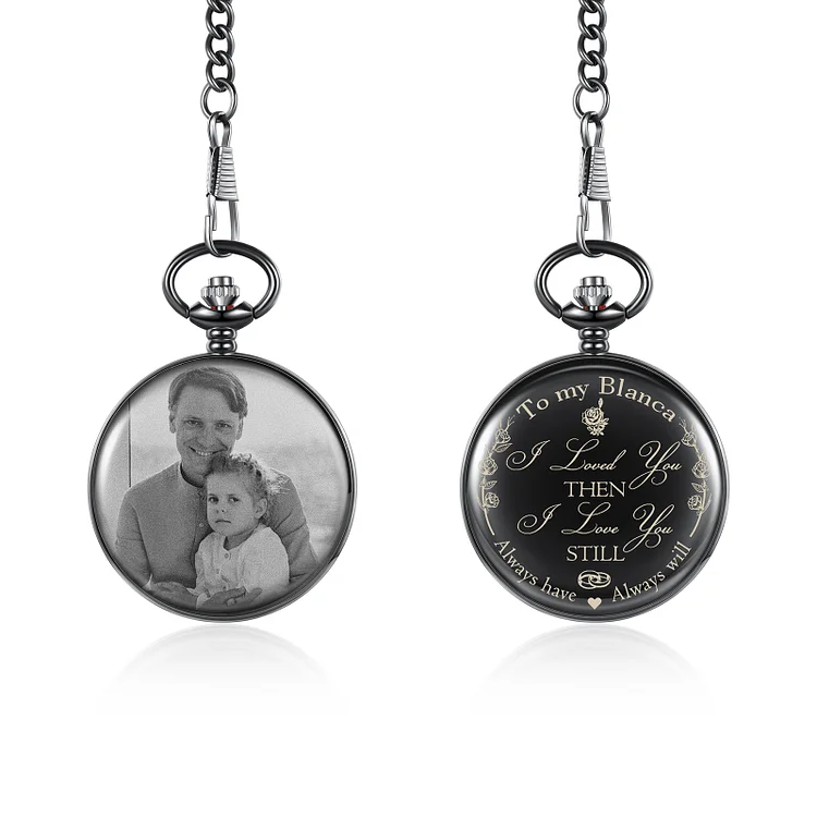 Personalized Photo Pocket Watch Engraved Name I Love You Watch for Him