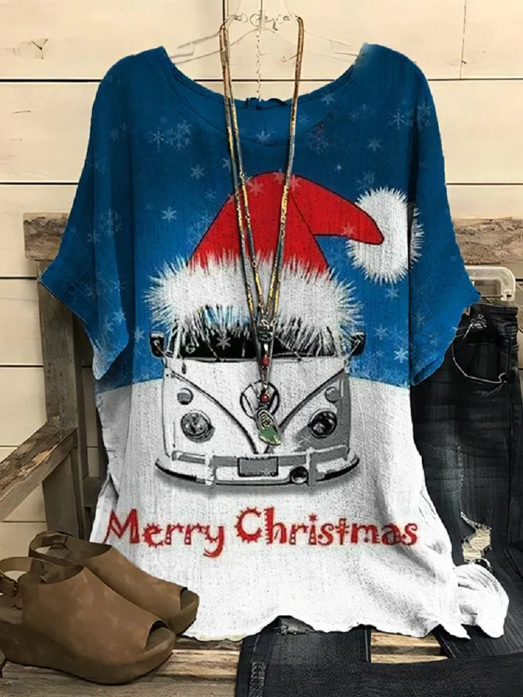 Merry Christmas Theme Round Neck Short Sleeve T-Shirt