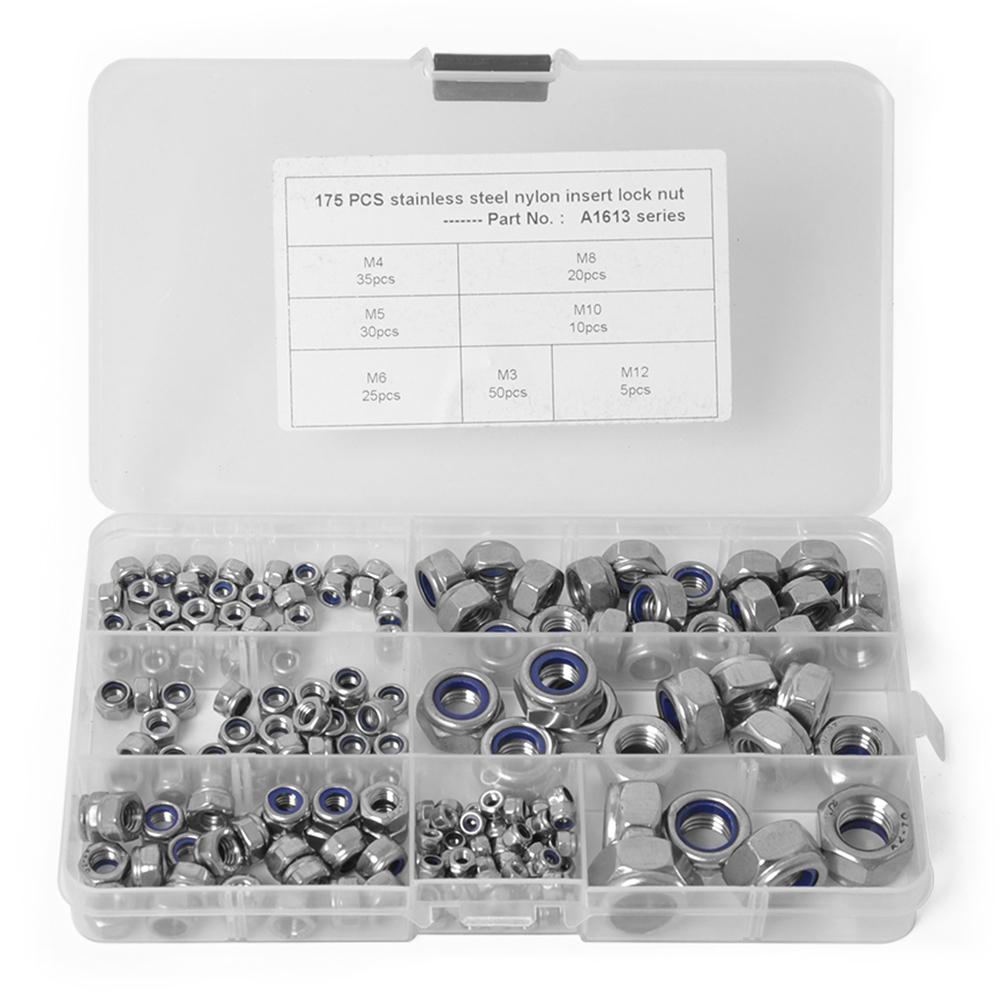 

175pcs 304 Stainless Steel Hexagon Lock Nuts Nylon Insert Self Locking Nuts, 501 Original