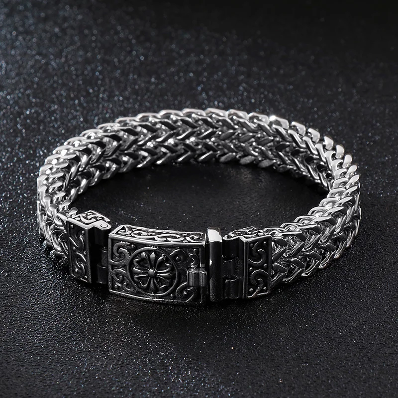 925 Sliver Skull Punk Men's Retro Vintage Pattern Bracelet