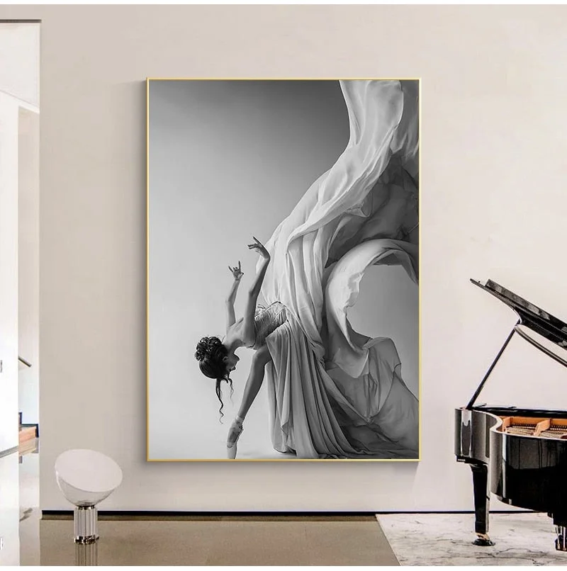 Modern Ballet Dancing Girl Canvas Painting Poster and Print Figure Art Wall Black n White Pictures for Living Room Bedroom Aisle