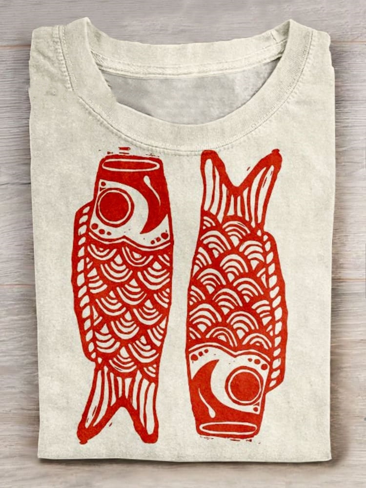 Fish Art Print Casual Short Sleeve T-shirt