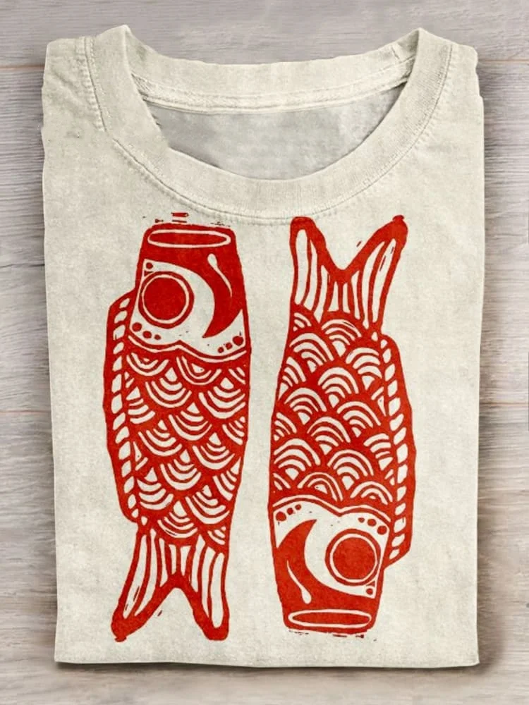Fish Art Print Casual Short Sleeve T-shirt