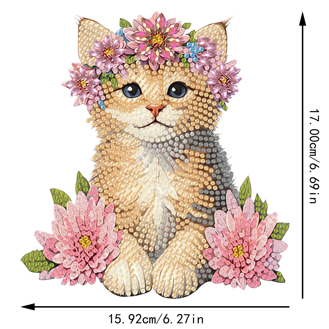 2D Flat Cat DIY Shaking Head Cat Pink Flower Diamond Painting Desktop Decoration