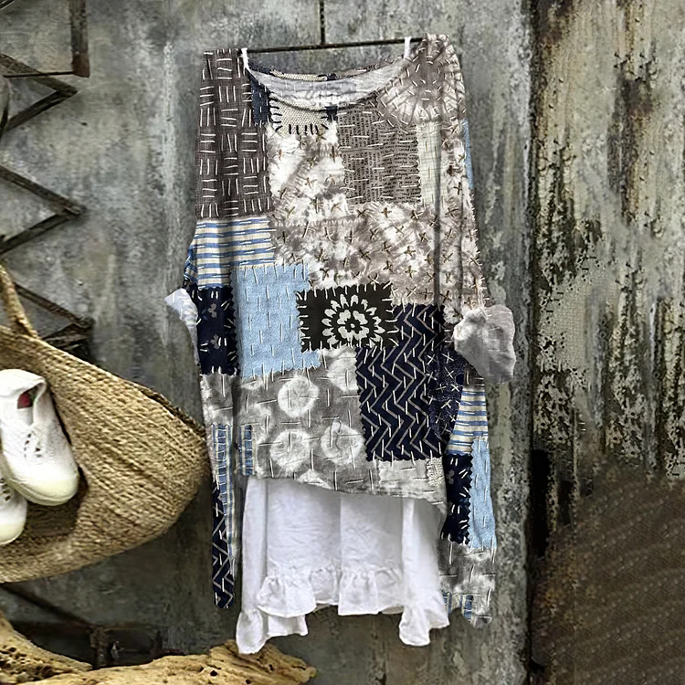 Vintage Embroidery Art Linen Blend Blouse