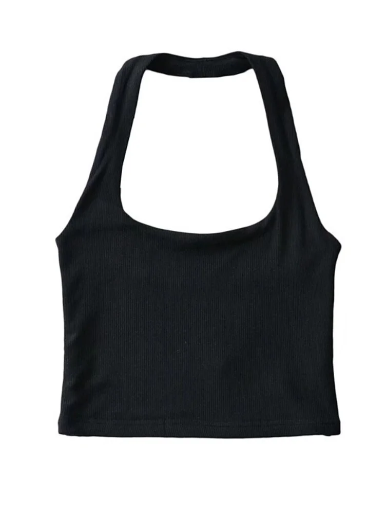 Women Crop Top 2023 Summer Double Halter Tops Sleeveless Tanks