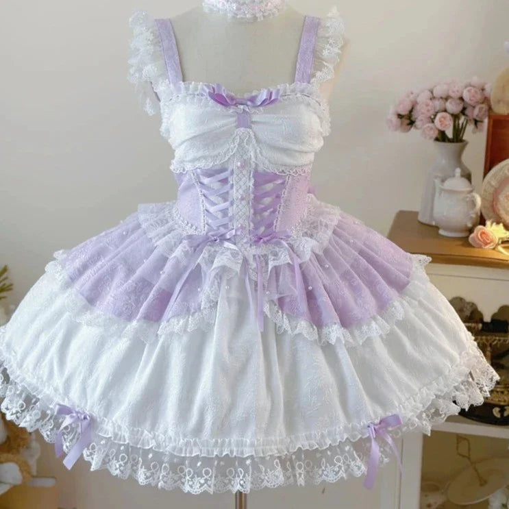 Aiertu - Pastel Satin Fruit Gelato Cupcake Pink Dress Kawaii Academia Y2K Cottagecore Coquette Fairycore Dollette Princesscore Aiertu