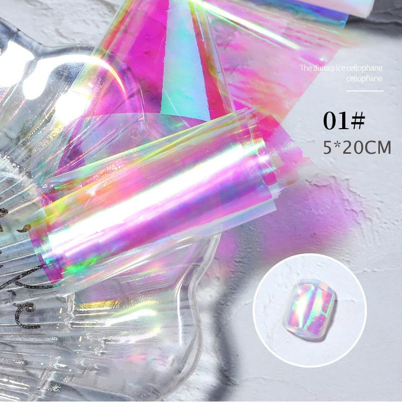 Sparkly Nail Aurora Foils Colorful Transfer Stickers Cellophane Mirror Stickers Sliders Wrap Paper Nail Art Decoration-Nail Inspo