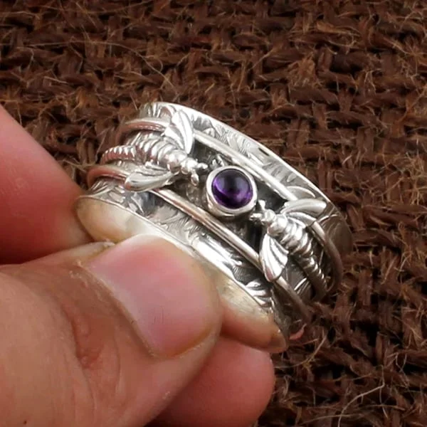 🔥Last Day 75% OFF🎁Bee Purple Gemstone Meditation Ring