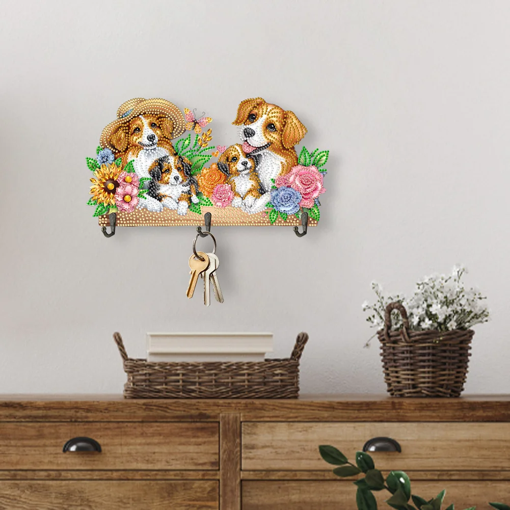 DIY Dogs Wooden Diamond Painting Hanging Hooks for Beginners Adults(28*15cm)