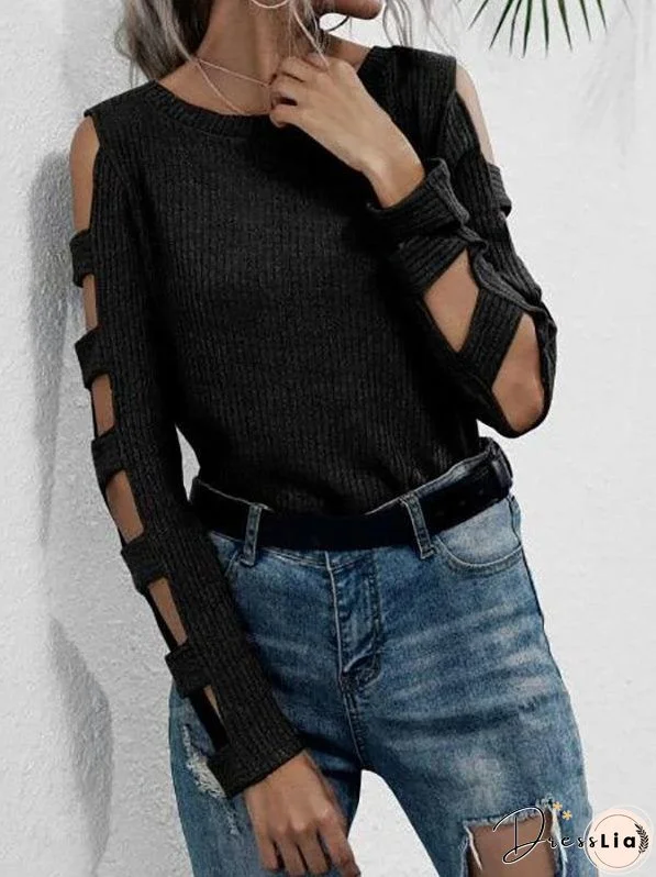 Ribbed Ladder Cutout Sleeves Knitwear
