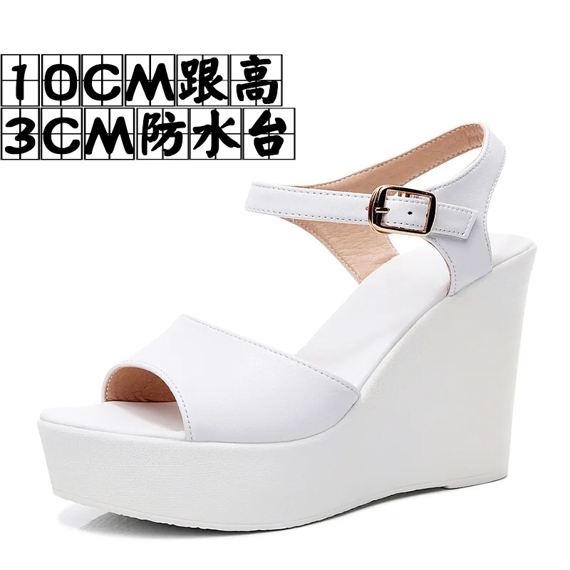 Breakj Breakj Layer Of Cow Skin Summer New Thick-Bottomed Beach 11CM Slopes And Women's Sandals High Heel Waterproof Table Comfortable Pine Pastry Fish Mouth Shoes