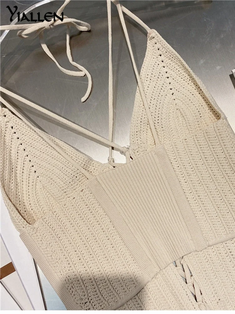 Yiallen Spring Summer Women 2022 New Knitted Bandage V-neck Halter Elasticity Camis New Arrivals Sexy Temperament Fashion Hot