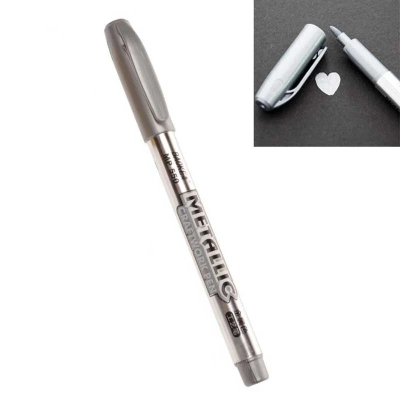 1.5mm DIY Metalic Marker Pens Permanent Paint Metal Fabric Markers Pens Sharpie Gold Silver Craftwork Pen Art painting Supplies