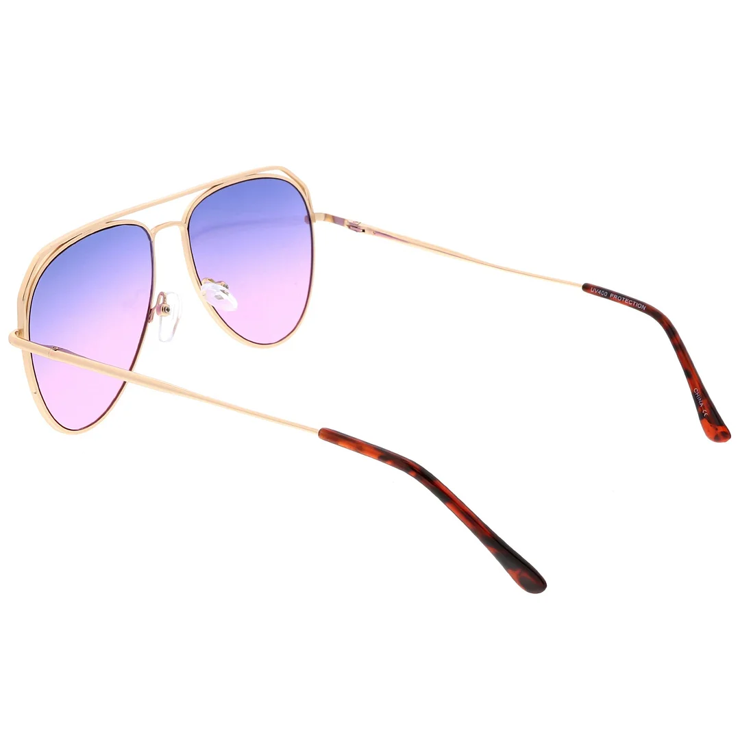 Modern Aviator glasses Open Metal Double Crossbar Gradient Flat Lens 55mm