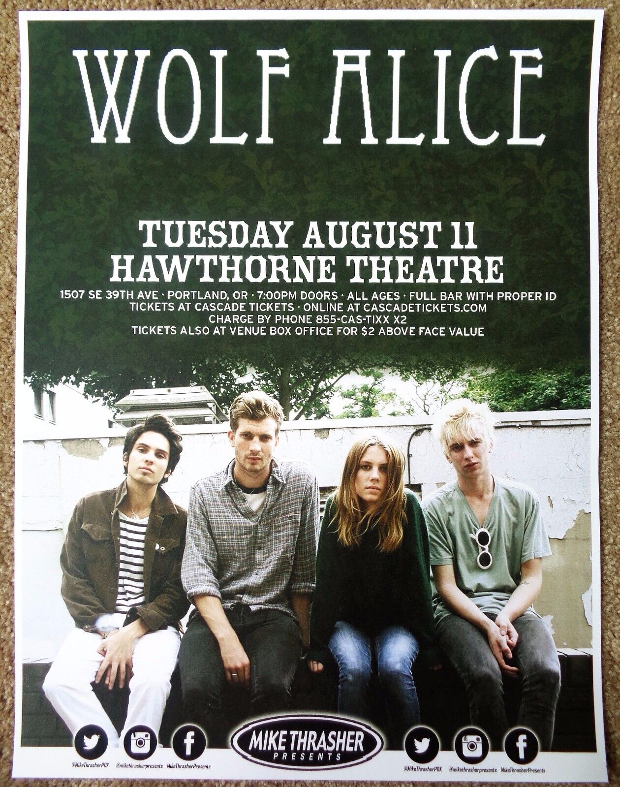 WOLF ALICE 2015 Gig POSTER Portland Oregon Concert