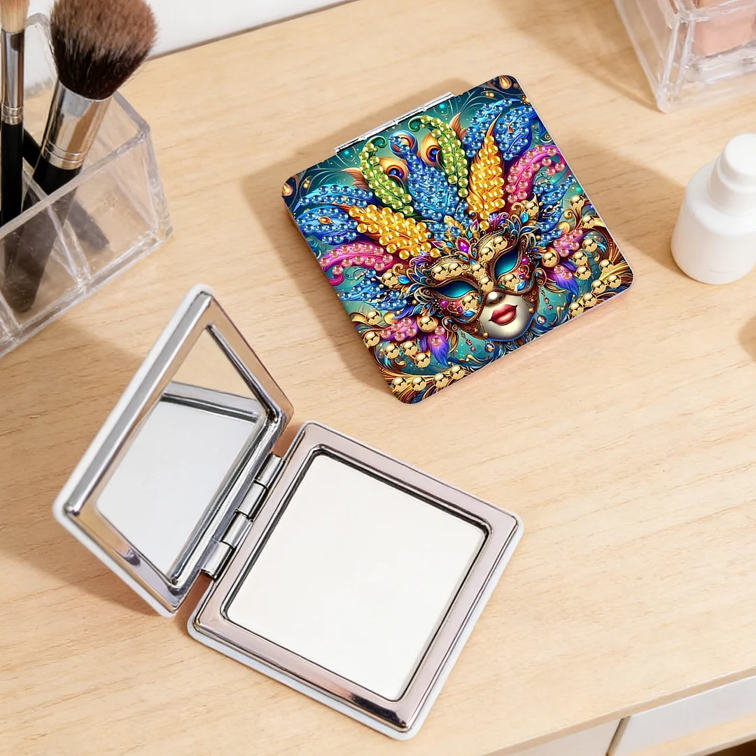 Mask-2 DIY Special Shaped Diamond Painting Compact Mirror Kits Diamond Art Painting Pocket Mirror for Beginners Adults Art Craft Woman Gifts