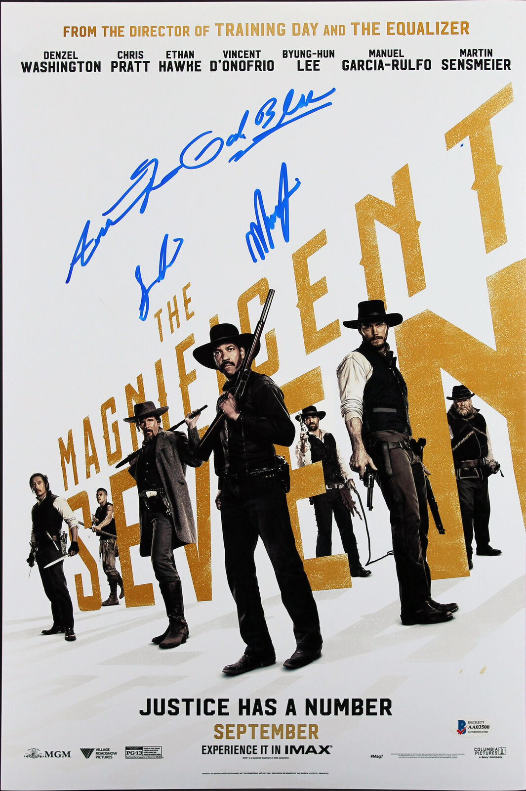 The Magnificent Seven (3) Garcia-Rulfo, Sensmeier + 1 Signed 12x18 Photo Poster painting BAS